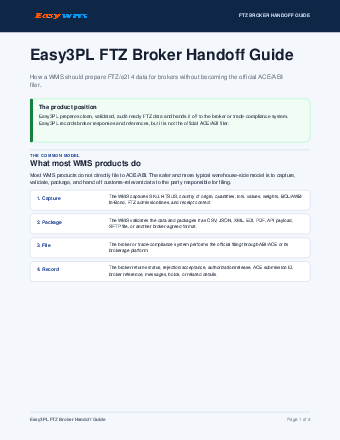 First page of FTZ broker handoff