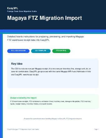 First page of Migrating FTZ receipts from Magaya