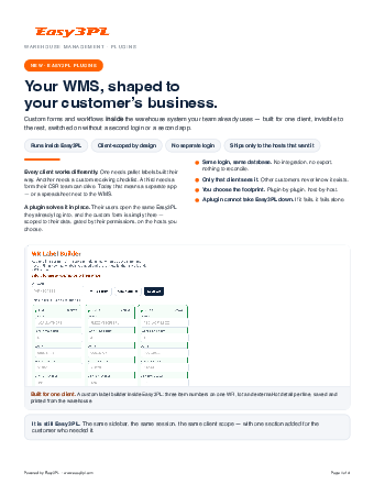First page of Easy3PL Plugins — customizing the WMS for each client