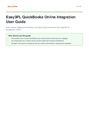 First page of QuickBooks Online integration