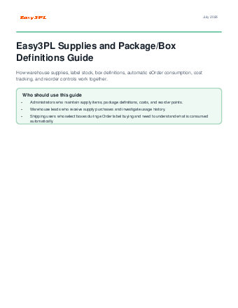 First page of Supplies and package definitions