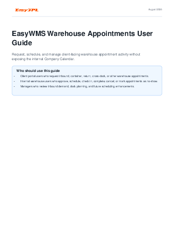 First page of Warehouse appointments